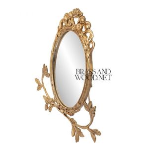 Miroir mural ovale antique en laiton avec cadre floral orné de style rococo vintage décoratif à collectionner pour la maison - Product Image 4