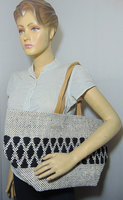 Große Damen-Tragetasche mit Individuell Bedrucktem Logo, Geometrischem Design, 100% Canvas, Kilim Durries Ledergriff, Leichtgewichtig und Wiederverwendbar