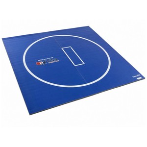 Tapis de lutte professionnel bleu 10x10 pieds, enroulable, épaisseur 1,25 pouce, avec marquages circulaires <span class=keywords><strong>pour</strong></span> entraînement en salle de sport - Product Image 1
