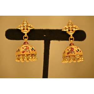 Bijoux Ishwar Art, Jhumkis classiques en or, élégantes boucles d'oreilles pendantes du Rajasthan pour femmes - Product Image 3