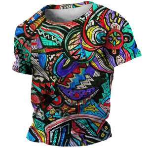 T-shirt d'été surdimensionné pour hommes Vêtements ethniques 3D Tees Tops Chemises à motifs imprimés Hip Hop Streetwear Colorful Tshirt 2025 - Product Image 5