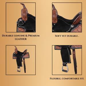 Silla de montar de caballo inglés Premium | Tachuela de cuero elegante, cómoda y duradera para doma, salto y entrenamiento - Product Image 4