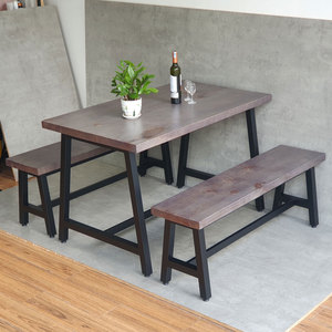Industrial Design Style CBCF276 Rectangular Dining/<b>Restaurant</b> Table and Chair <b>Set</b> with 2 Long Benches for Coffee Shops Malls - Product Image 2