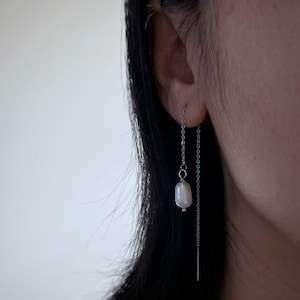 Pendientes de perlas de agua dulce de cadena larga de plata 925, joyería de piedras preciosas naturales increíbles, perlas sueltas, para regalo de aniversario - Product Image 3