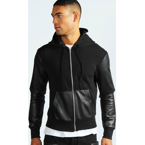 2024 nouveaux vêtements de plein air hommes manches en cuir à capuche Styles respirant hommes fermeture éclair usine directe haute qualité à capuche - Product Image 1