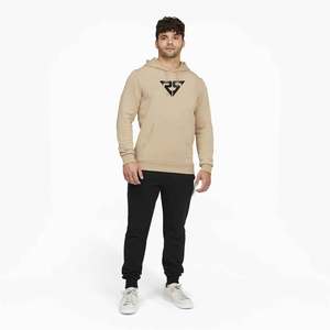 Hoodies Wholesale Customized Embroidered Logo design Premium 100% Cotton Drawstring Plain khaki Oversized <b>Pullover</b> <b>men</b> Hoodies - Product Image 5