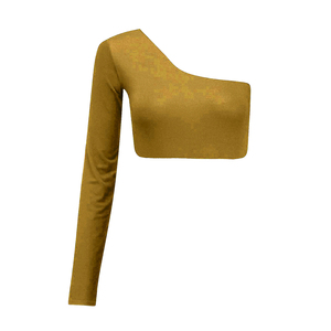 Top corto de un solo hombro para mujer, diseño ajustado sin espalda, transpirable, ropa de mujer, poliéster y spandex ecológicos para yoga. - Product Image 1