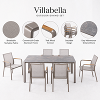 Ensemble de salle à manger extérieure moderne pour hôtel, restaurant, mobilier de patio en aluminium, table et chaises de jardin avec accoudoirs