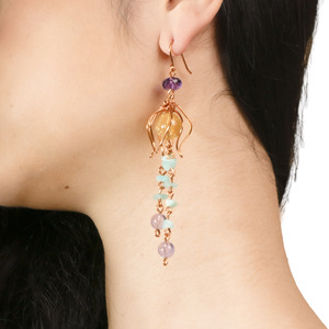 beGems Wholesale <b>Lantern</b> Floral Petal Hoop Earrings for Women Natural <b>Copper</b> Casual Nature Inspired Artisan Jewelry - Product Image 3