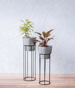 Hot Selling Grey-Black Metal Planter <b>Stand</b> & <b>Pots</b> Set of 2 for Garden & Home Use for Gallery Decor Metal Plant <b>Stand</b> with <b>pot</b> - Product Image 2