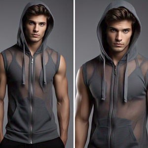 เสื้อมีฮู้ดตาข่ายมีซิปของผู้ชายเสื้อออกกำลังกายแบบลำลองผ้าบางมีฮู้ดผ้าโพลีเอสเตอร์โปร่งแสงเซ็กซี่มีซิปรูดซิปขึ้นสำหรับผู้ชาย100% - Product Image 2