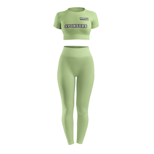 Conjunto Deportivo Casual para Mujer con Cintura Elástica y Estampado por Transferencia de Calor, Top Corto y Leggings, Ropa Deportiva Personalizada de Fábrica - Product Image 4