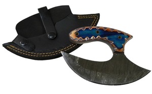 Cuchillo de cocina Ulu Chef de acero de Damasco hecho a mano con una sola hoja fija Funda de cuero pedido mínimo 5 uds cuchillo de pelar a la venta - Product Image 3