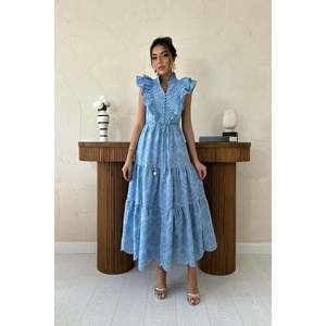 Robe bleue à volants et boutons pour femme Elisa Fashion - Product Image 1