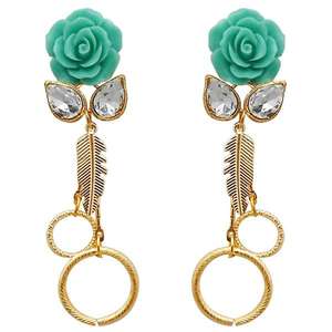 Kriaa Floral Dangle Earrings Gold Plated <b>Resin</b> <b>Stone</b> 1311409D Fine Dangle Jewelry - Product Image 1