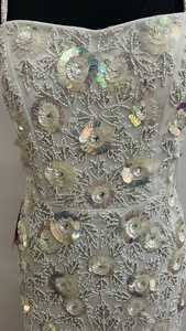 Élégant Tulle Crêpe Tissu Soirée Embelli À La Main Perles Paillettes Col En V Longueur Au Genou Sans Manches A-ligne Parties Naturel - Product Image 3