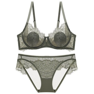 Sujetador y bragas de encaje transparente para mujer, ropa interior Sexy de talla grande, venta al por mayor, precio barato, baja cantidad mínima - Product Image 4