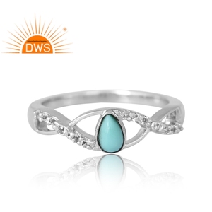 Anillo de piedras preciosas de topacio blanco y turquesa natural Chapado en paladio de plata esterlina superventas, fabricante de joyería personalizada - Product Image 4
