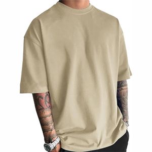 T-shirt personnalisé pour hommes, poids lourd 100% coton, coupe en boîte, tissu éponge coupe large style streetwear, motif uni de haute qualité - Product Image 4