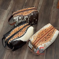 2024 nouveau personnalisé usiné à la main hommes/femmes voyage organisateur de toilette Kit de rasage cheveux sur cuir de vachette cosmétique maquillage sacs