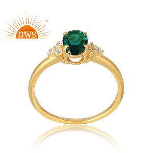 Latest Selling <b>925</b> Sterling <b>Silver</b> 18K Gold Plated Natural Cz & Emerald Gemstone <b>Ring</b> Demi Fine Jewelry Manufacturer - Product Image 1