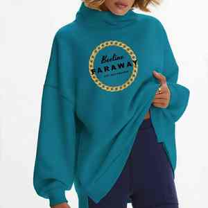 Custom <b>Women</b> Winter Solid Casual Black <b>Sweatshirts</b> Oversize Heavyweight Mock Neck Polyester / Cotton - Product Image 5