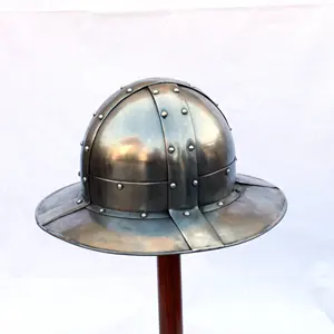 Acciaio medievale guerra economia cappello bollitore casco medievale con la testa in pelle cuscino di protezione all'interno
