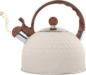 Tetera silbadora de acero inoxidable con mango de madera, compatible con inducción, para cocina - Product Image 1