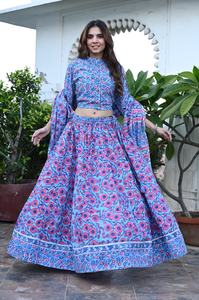 100% Cotton Hand Block Print Indian Reversible Lehenga Choli with Dupatta Wedding Party Festival Wear Dress Women's <b>Clothing</b> - Product Image 5