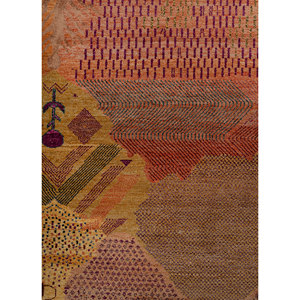 Alfombra Manchaha de Lana y Seda de Bambú con Patrón Abstracto Anudada a Mano en Rojo y Naranja - Para Uso Doméstico Les-1257 - Product Image 3