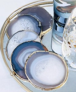 Posavasos de ágata de cristal al por mayor, rebanada galvanizada de oro, piedra preciosa tallada para el hogar, técnica decorativa de meditación curativa - Product Image 2