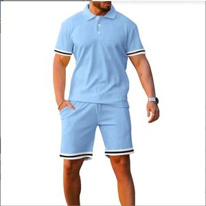 Pantalones cortos de manga corta con solapa para hombre, conjunto deportivo y de dos piezas - Product Image 2