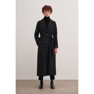Cappotto Lungo Doppio Petto in <span class=keywords><strong>Ecopelle</strong></span> Nera con Stampa - Product Image 1