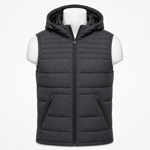 Men Hooded <b>Puffer</b> <b>Vest</b> Features Warm Insulation Comfortable Coverage And Flexible Design For Outdoor And Cold Weather Activities - Product Image 1