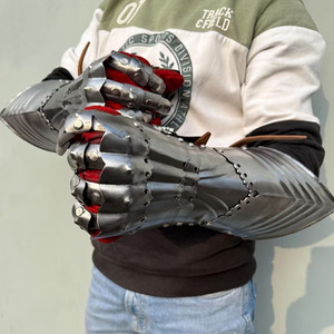 Guantes de Armadura Medieval de Metal Plateado Pulido, Disfraz de Caballero Personalizado - Product Image 1