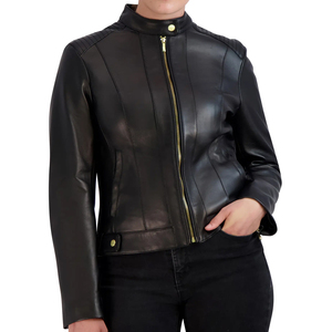 Chaqueta de Cuero Genuino para Mujer, Nueva, Elegante, Informal, de Color Sólido, Hecha a Medida, con Relleno de Algodón Transpirable, Diseño de Alta Calidad - Product Image 5