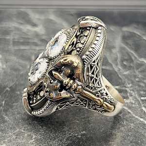 Anillo de Plata de Ley 925 Hecho a Mano Estilo Otomano Vintage para Hombre con Gran Diamante Blanco, Joyería Hip Hop de Gi - Product Image 4