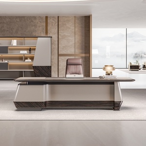 Luxury Brown MDF Office <b>Desk</b> L Shape Executive Suite Furniture Set Modular Modern Director <b>Workstation</b> Computer Table - Product Image 4