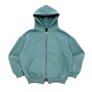 Sweat à capuche de lavage à l'acide thermique de haute qualité 100% coton lourd épaule tombante Double fermeture éclair sweats à capuche personnalisation en gros - Product Image 4