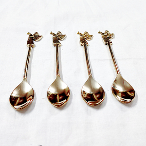 Ensemble de 4 cuillères à café en plumes en laiton de luxe pour la maison et l'hôtel Ensemble de cuillères à café de haute qualité avec vernis pour la cuisine - Product Image 5