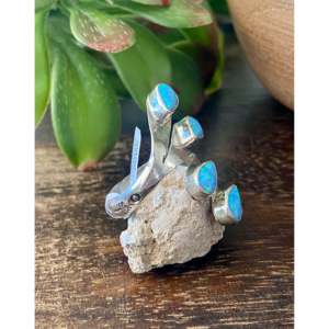 Mark Barney Blue Opal <b>Man</b>-Made & Sterling <b>Silver</b> Adjustable <b>Ring</b> Rose Gold Plated Bezel Setting - Product Image 3