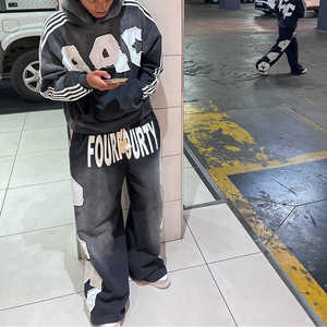 Traje de sudor de lavado ácido de alta calidad personalizado chándales deportivos de gran tamaño chándal grueso desgastado sudadera con cremallera y Jogger Set hombres - Product Image 2