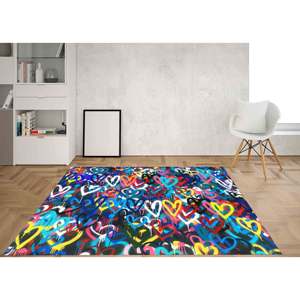 Tapis Banksy Hearts : Tapis imprimé style art de rue coloré, avec poils doux - Product Image 5
