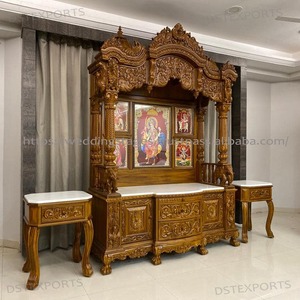 Royal Golden Satyanarayan Mandir For Home Customized Traditional Hand Carved Teak Wood Temples Big Size Pooja Rooms Australia - Product Image 6