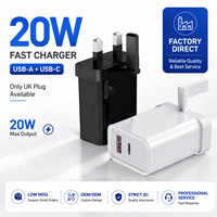 Chargeur rapide HNT 20W GaN avec prise UK rétractable, adaptateur secteur de bureau à charge rapide A+C avec CE UKCA pour iPhone 16/15/14