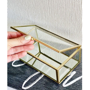 Top bán tốt nhất giá bán buôn Brass khung vàng hoàn thành hình chữ nhật hình hộp đồ trang sức trường hợp hiển thị sản phẩm độc đáo Hộp nhẫn - Product Image 1