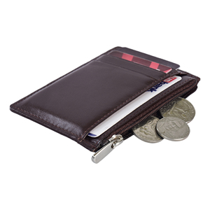 Cartera Delgada de Cuero con Cierre, Bloqueo RFID, Ventana para Identificación, Bolsillo para Monedas, Compacta, Minimalista, para Tarjetas de Crédito, Uso en Viajes - Product Image 3