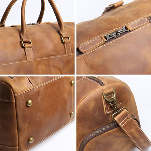 <b>Vintage</b> Real Leather <b>Men</b> Weekend Bag Women gym Travel Overnight Duffel Bag with <b>Shoe</b> Compartment - Product Image 5