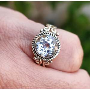 Handmade White Topaz <b>Statement</b> <b>Ring</b> in Sterling <b>Silver</b> Natural Cut Opal Stone Unique and Elegant Accessory - Product Image 4