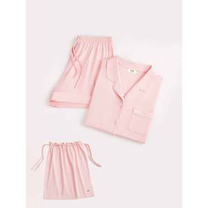 Conjunto de Pijama de Manga Corta para Mujer NakedSoft, Estilo Clásico, Bata de Bambú Tejida, Diseño de Cerezas, Color Rosa Suave, para Ropa de Dormir de Verano, ODM - Product Image 5